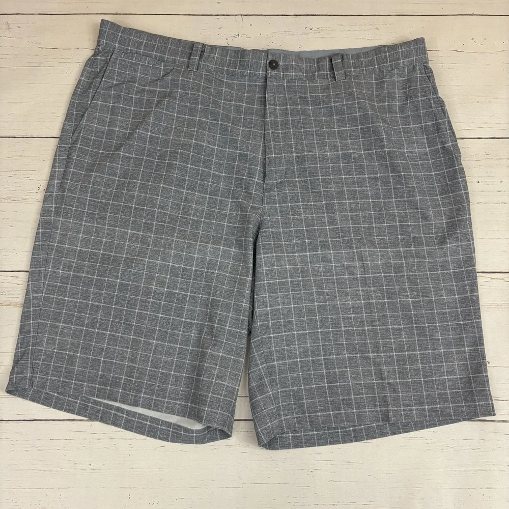 Nike Golf Chino Shorts Mens 40 Gray Plaid Tour Performance Dri-FIT 11in Inseam